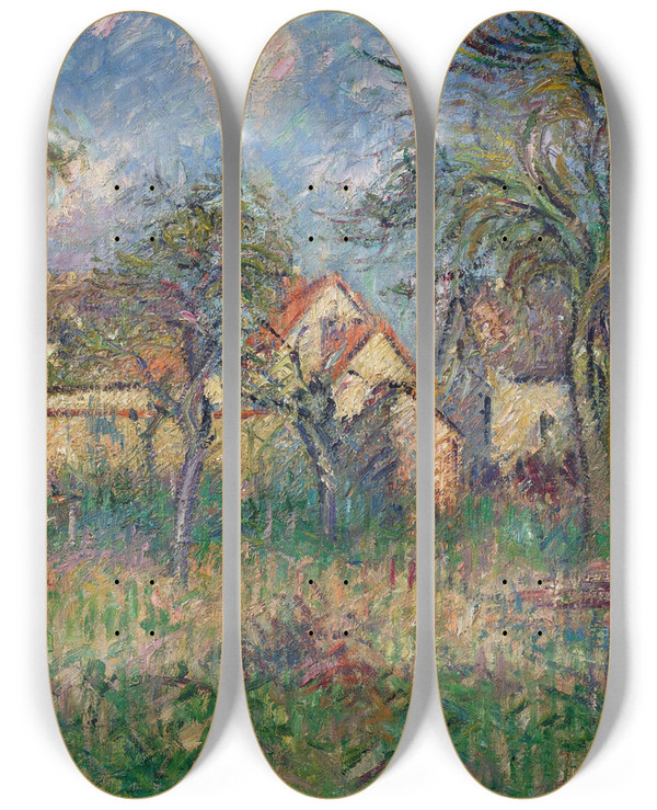 Triptych art skateboard deck of Gustave Loiseau Le Jardin by Gustave Loiseau (1865-1935)