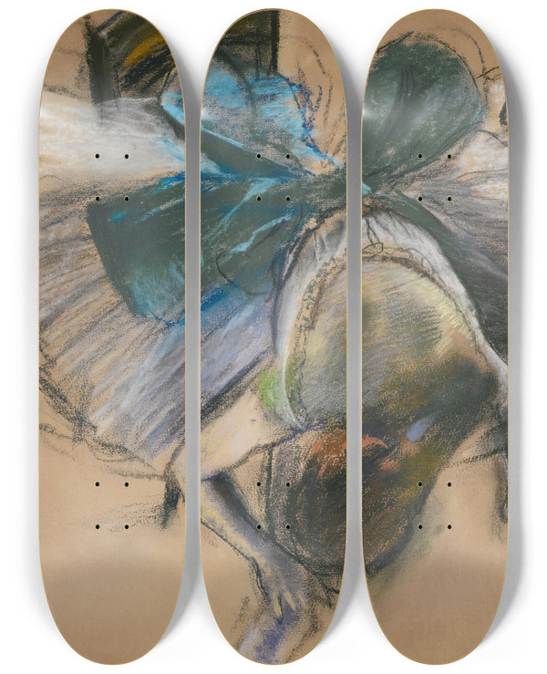 Triptych art skateboard deck of Edgar Degas Danseuse Rajustant Son Chausson by Edgar Degas (1834-1917)