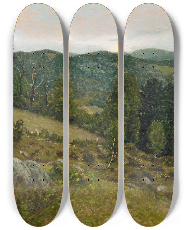 Triptych art skateboard deck of Ben Foster Early Moonrise by Ben Foster (1852-1926)