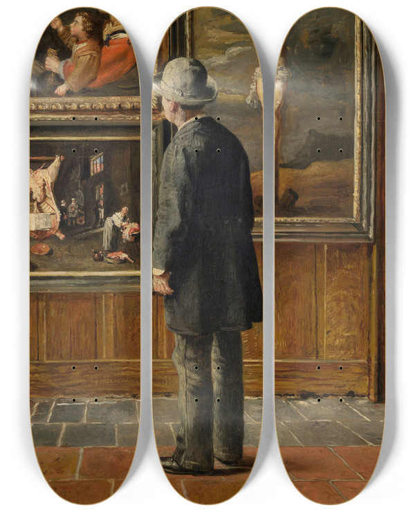 Triptych art skateboard deck of Henri De Braekeleer The Art Lover by Henri de Braekeleer (1840-1888)