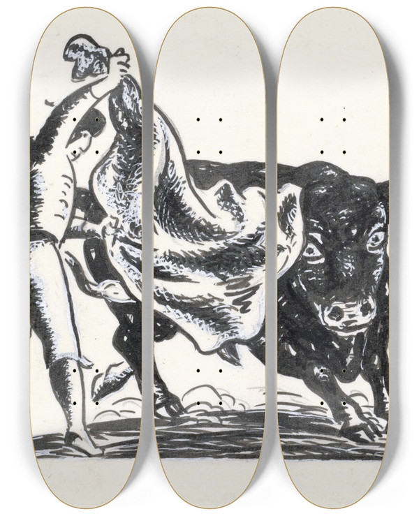 Triptych art skateboard deck of Leo Gestel Vignet Voor De Gemeenschap Ontwerp by Leo Gestel (1881-1941)