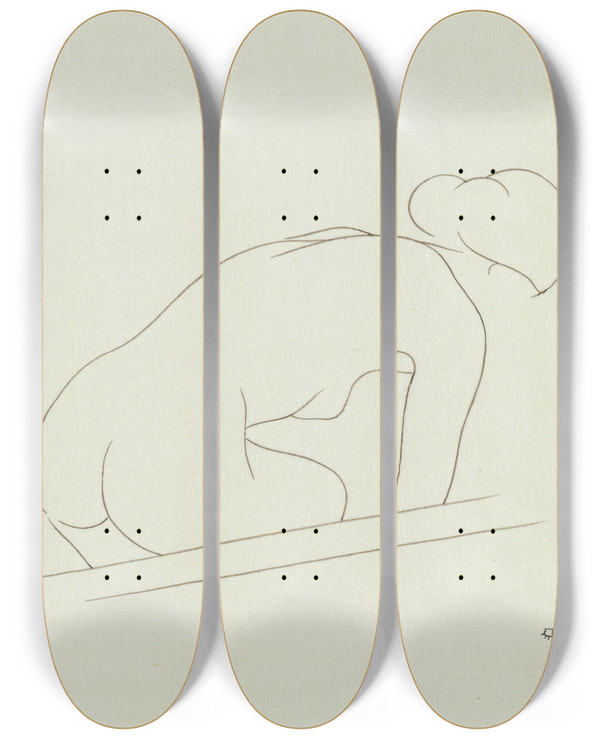 Triptych art skateboard deck of Ananda K Coomaraswamy In The Bath by Ananda K Coomaraswamy (1877-1947)