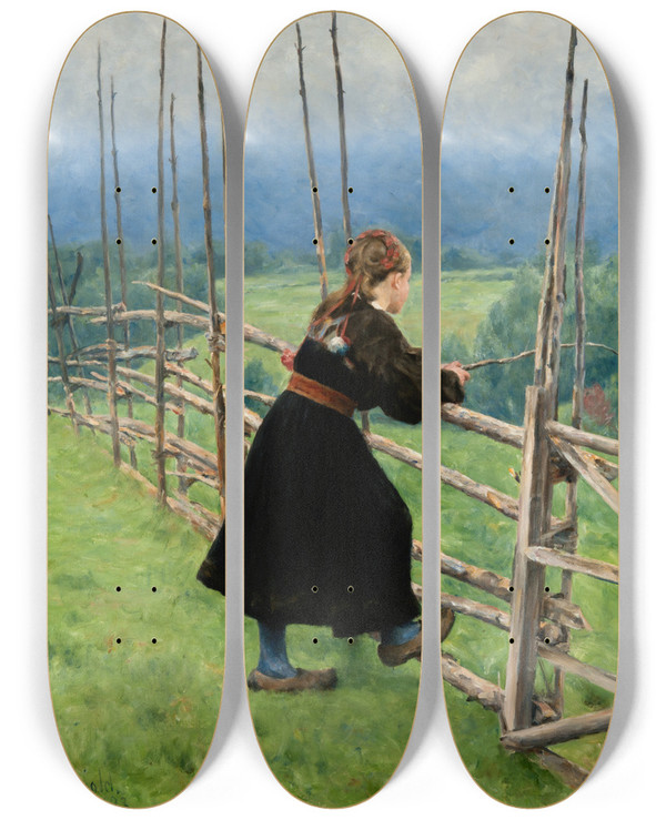 Triptych art skateboard deck of Erik Werenskiold On The Plain by Erik Werenskiold (1855-1938)