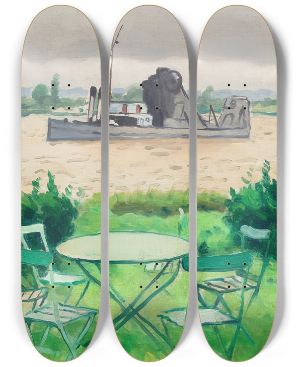 Triptych art skateboard deck of Albert Marquet Terasse Vieuxport by Albert Marquet (1875-1947)