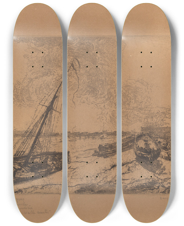 Triptych art skateboard deck of James Ensor Gestrande Schuiten by James Ensor (1860-1949)