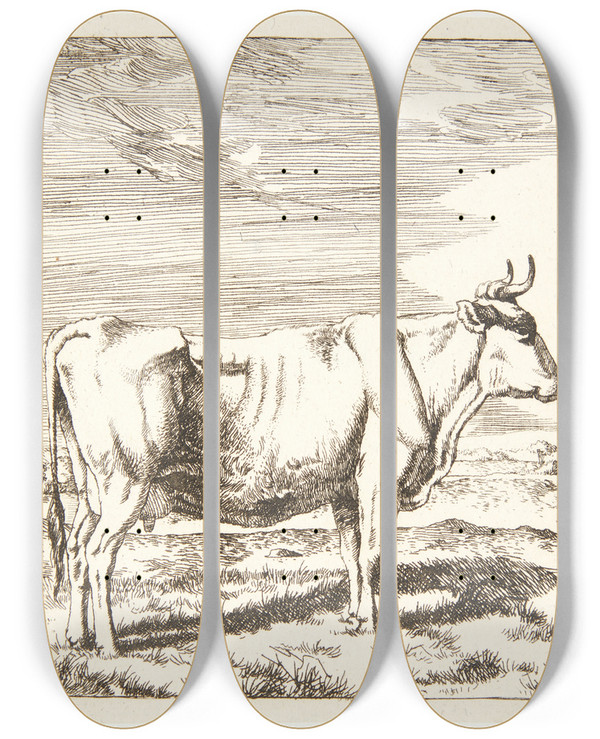 Triptych art skateboard deck of Marcus De Bye Stende Ko Vendt Mod Hjre_1 by Marcus de Bye (1638-1688)