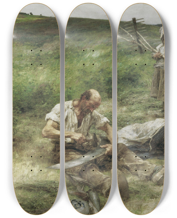 Triptych art skateboard deck of Lon Augustin Lhermitte Haymaking_2 by Lon Augustin Lhermitte (1844-1925)