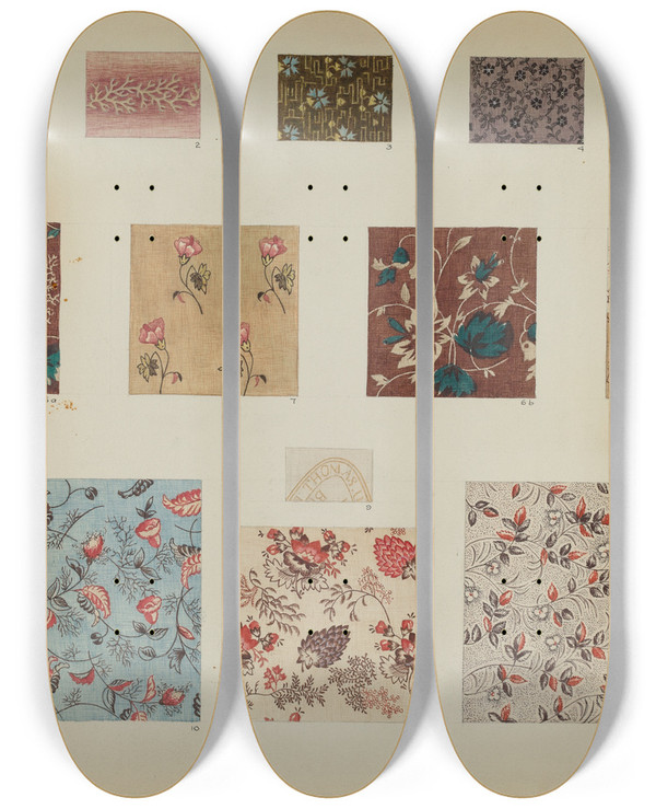 Triptych art skateboard deck of Charlotte Winter Textiles In Patchwork Quilt by Charlotte Winter (20-)