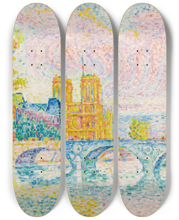 Triptych art skateboard deck of Paul Signac La Cit Paris by Paul Signac (1863-1935)