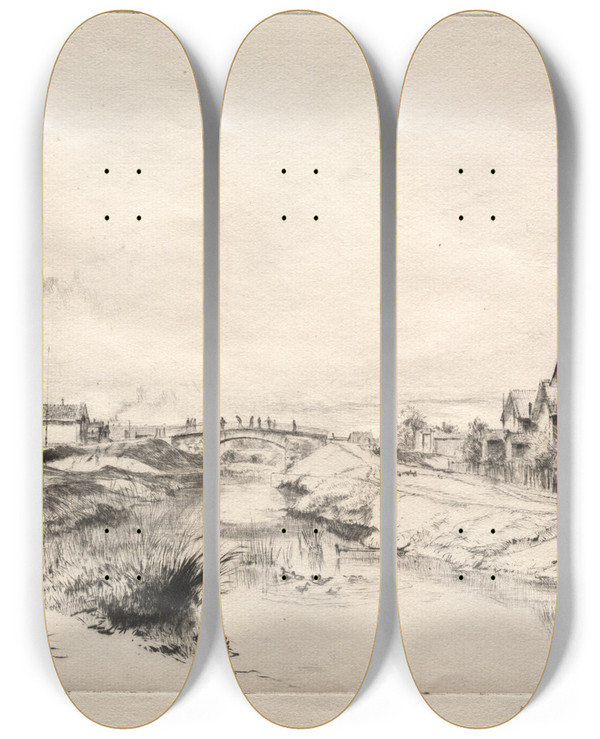 Triptych art skateboard deck of Gustave Leheutre Industrial Section Troyes by Gustave Leheutre