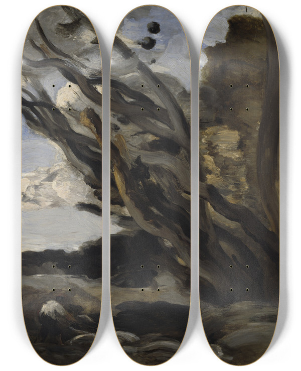 Triptych art skateboard deck of Jeanbaptistecamille Corot The Blast by Jean-Baptiste-Camille Corot (1796-1875)