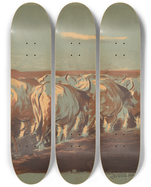 Triptych art skateboard deck of Leon Wyczkowski Orka Na Ukrainie by Leon Wyczolkowski (1852-1936)