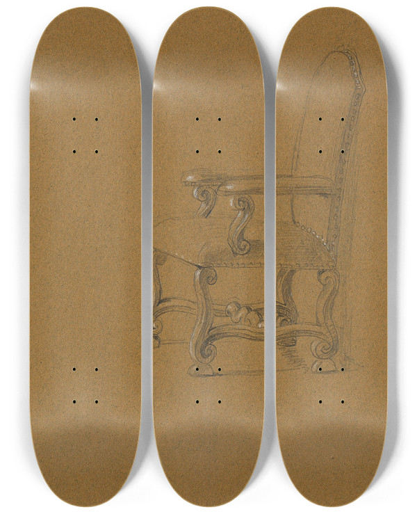 Triptych art skateboard deck of Johann Peter Krafft Studie Eines Armstuhles by Johann Peter Krafft (1780-1856)