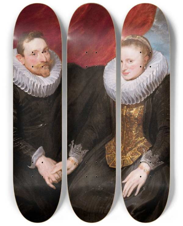 Triptych art skateboard deck of Anthony Van Dyck A Married Couple by Anthony Van Dyck (1599-1641)