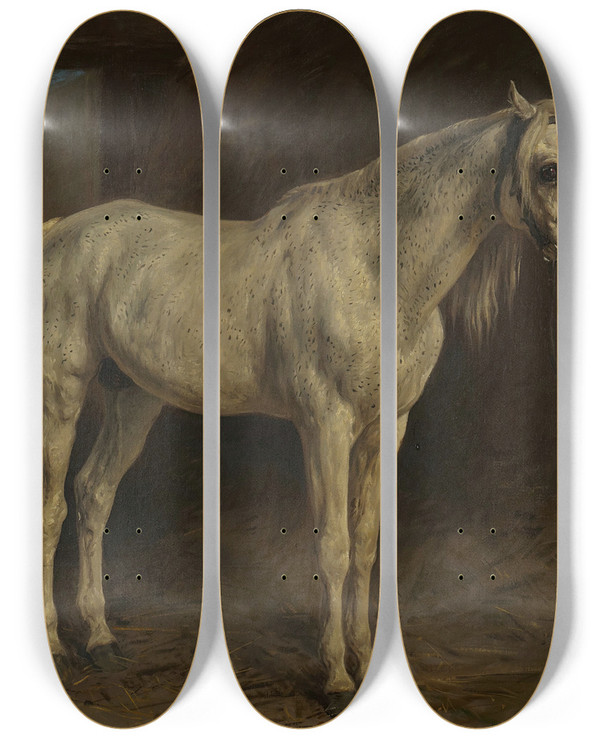 Triptych art skateboard deck of Rosa Bonheur White Horse by Rosa Bonheur (1822-1899)