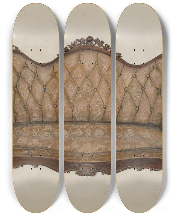 Triptych art skateboard deck of Edna C Rex Setteesofa by Edna C Rex (1893-1972)