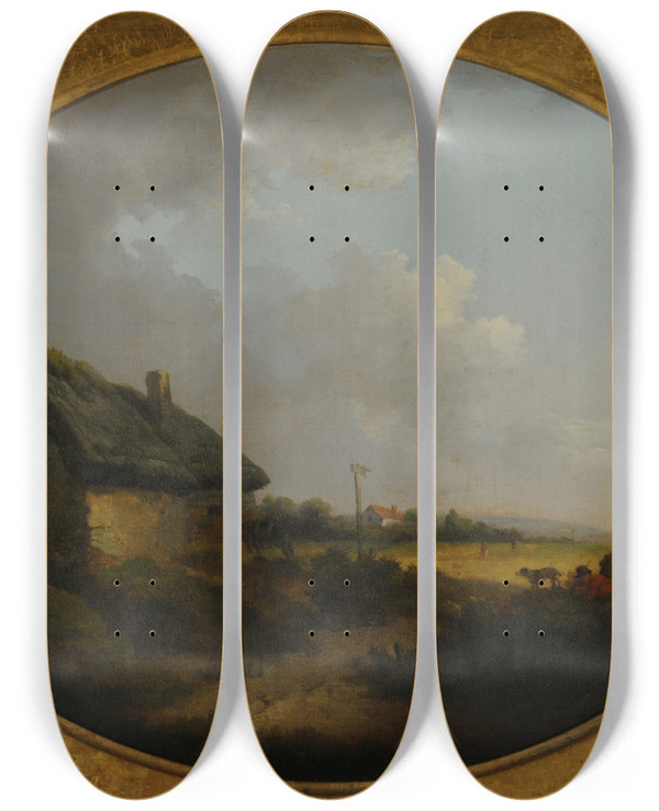 Triptych art skateboard deck of George Morland Landscape by George Morland (1763-1804)