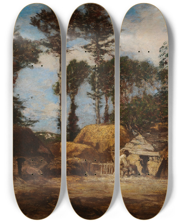 Triptych art skateboard deck of Eugne Boudin Une Ferme Bretonne by Eugene Boudin (1824-1898)