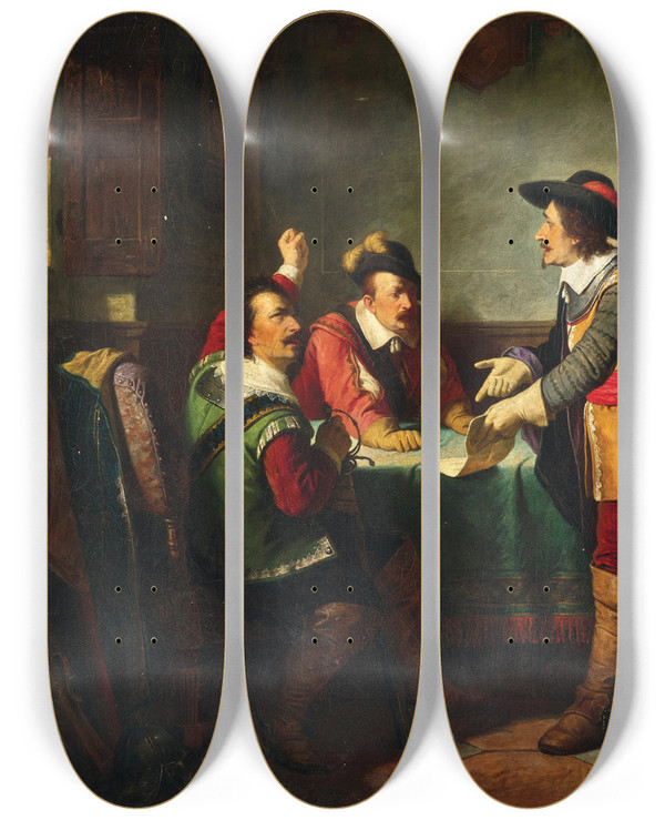 Triptych art skateboard deck of Antonn Lhota The Contract by Antonin Lhota
