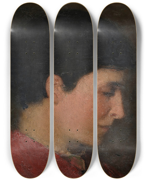 Triptych art skateboard deck of Abbott Handerson Thayer Portraithead by Abbott Handerson Thayer (1849-1921)