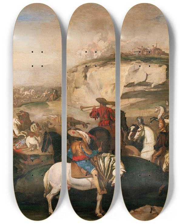 Triptych art skateboard deck of Aniello Falcone Battle Scene by Aniello Falcone (1607-1656)