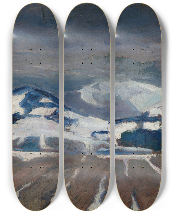 Triptych art skateboard deck of Henryk Szczygliski Babia Gra by Henryk Szczyglinski (1881-1944)