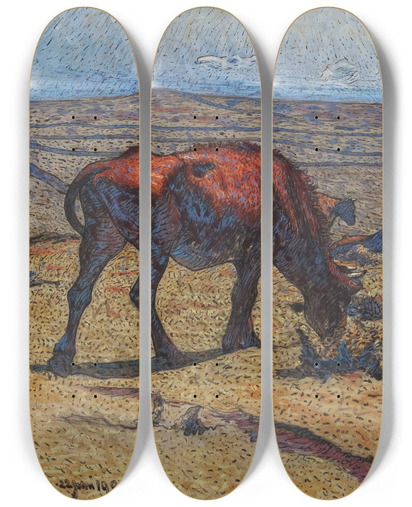 Triptych art skateboard deck of Nils Kreuger Heiffers by Nils Kreuger (1858-1930)