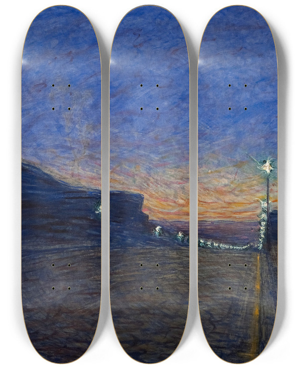 Triptych art skateboard deck of Eugne Jansson Hornsgatan by Eugene Jansson (1862-1915)