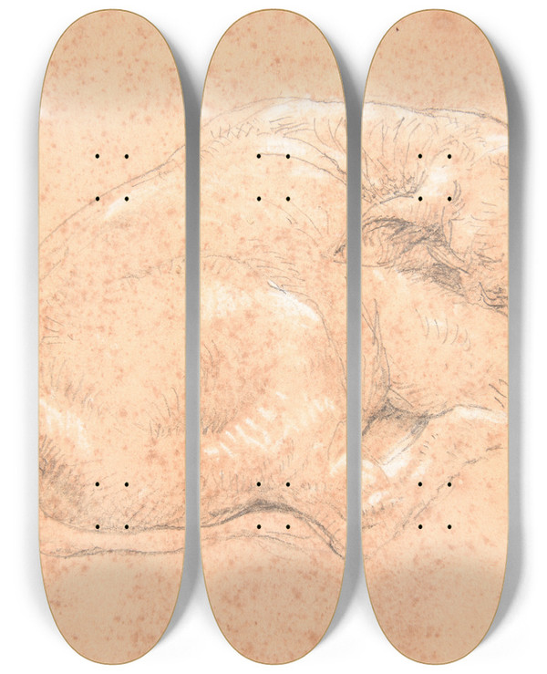 Triptych art skateboard deck of Jacquesraymond Brascassat Veau Couch by Jacques Raymond Brascassat (1804-1867)