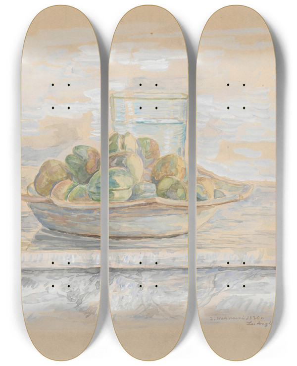 Triptych art skateboard deck of Zygmunt Waliszewski Still Life With Almonds by Zygmunt Waliszewski (1897-1936)