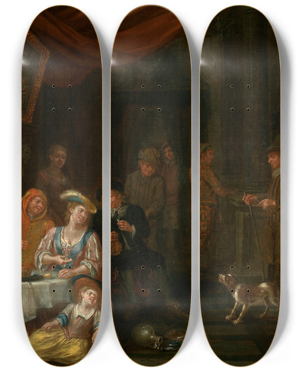 Triptych art skateboard deck of Jan Baptist Monteyne Shrove Tuesday by Jan Baptist Monteyne