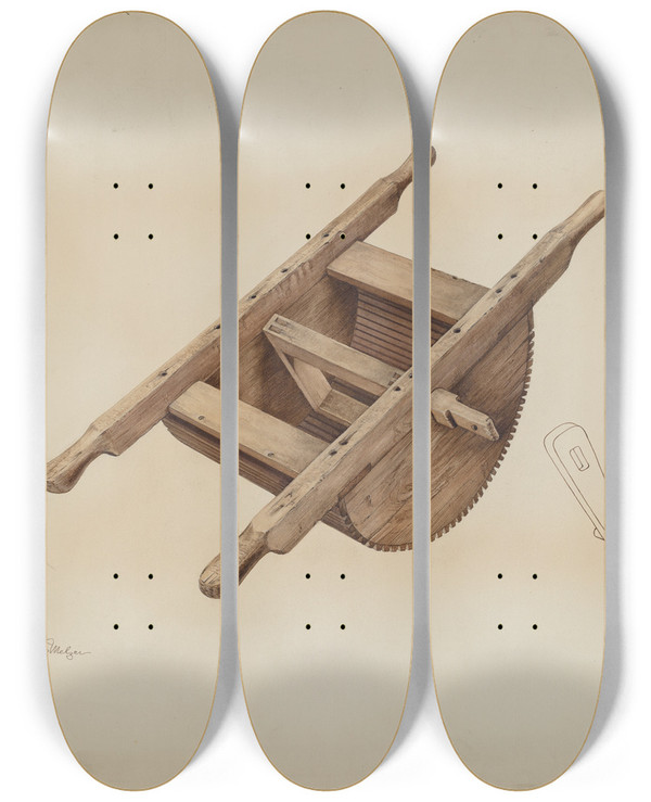 Triptych art skateboard deck of Kurt Melzer Grape Crusher by Kurt Melzer