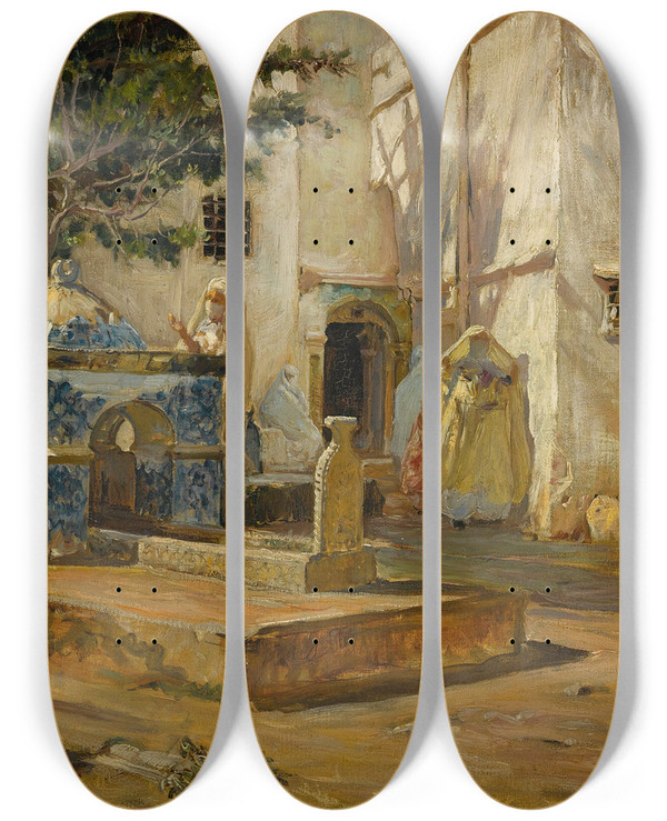 Triptych art skateboard deck of Frederick Arthur Bridgman Alger Mareh by Frederick Arthur Bridgman (1847-1928)