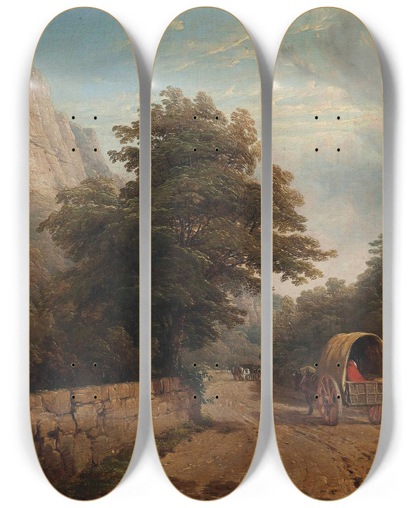 Triptych art skateboard deck of Thomas Baker High Tor Matlock Derbyshire by Thomas Baker (1809-1864)