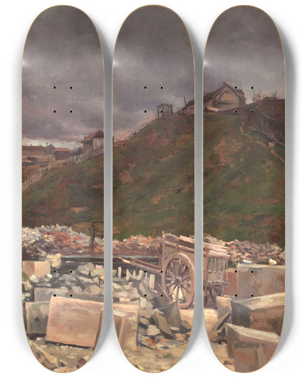 Triptych art skateboard deck of Maximilien Luce Dpt De Pavs Montmartre Paysage La Charrette by Maximilien Luce (1858-1941)