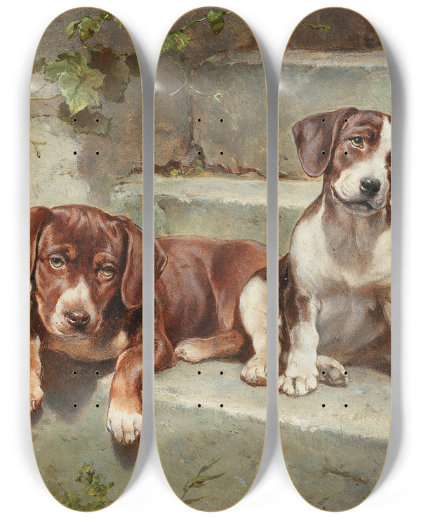 Triptych art skateboard deck of Carl Reichert Gestrte Siesta by Carl Reichert (1836-1918)