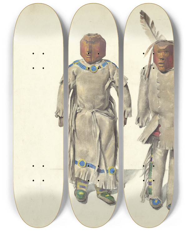 Triptych art skateboard deck of Jane Iverson Cree Indian Dolls by Jane Iverson