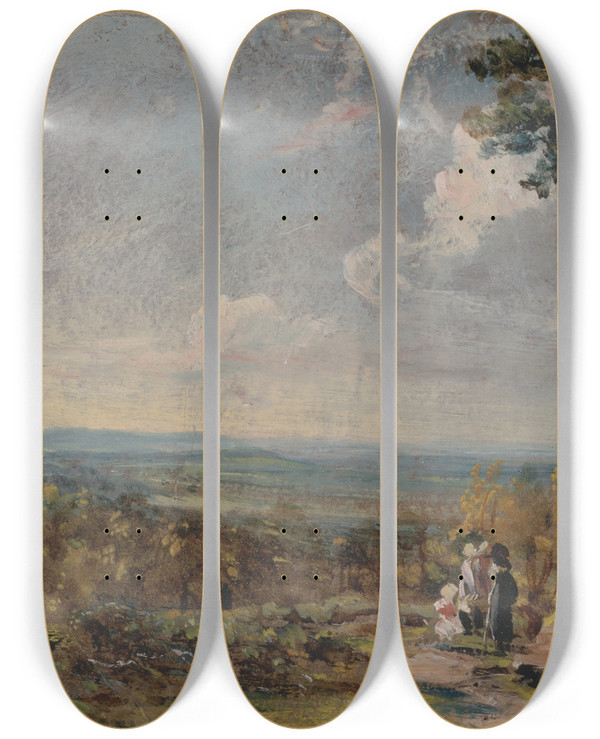 Triptych art skateboard deck of John Constable Hampstead Heath Looking Towards Harrow by John Constable (1776-1837)