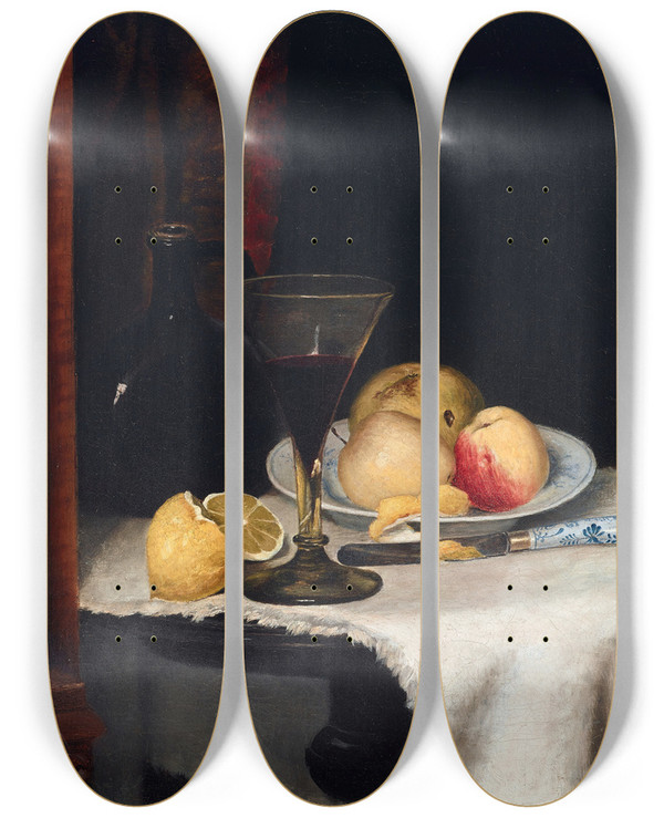 Triptych art skateboard deck of William Henry Huddle Still Life With Fruit by William Henry Huddle (1847-1892)