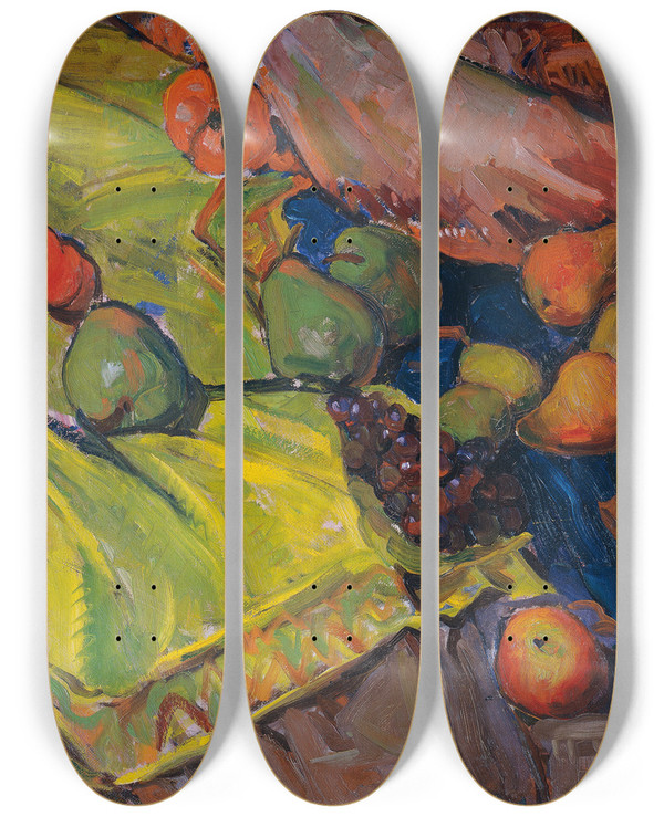 Triptych art skateboard deck of Anton Faistauer Stillleben Mit Frchten Auf Grnem Tuch by Anton Faistauer (1887-1930)