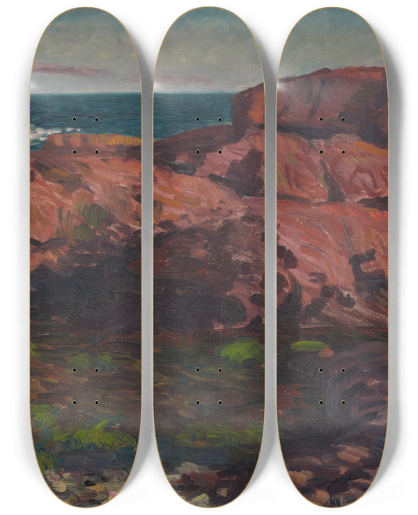 Triptych art skateboard deck of John Sloan Red Rocks Afternoongloucester by John Sloan (1871-1951)