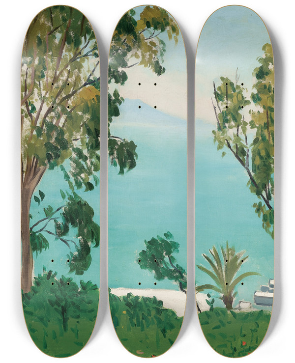 Triptych art skateboard deck of Albert Marquet La Plage Vue Travers Les Eucalyptus by Albert Marquet (1875-1947)