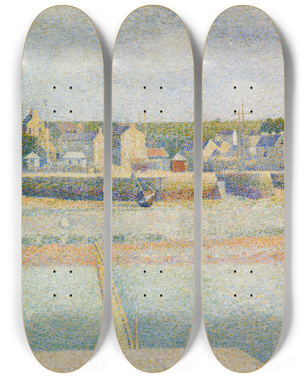 Triptych art skateboard deck of Georges Seurat Portenbessin The Outer Harbor Low Tide by Georges Seurat (1859-1891)