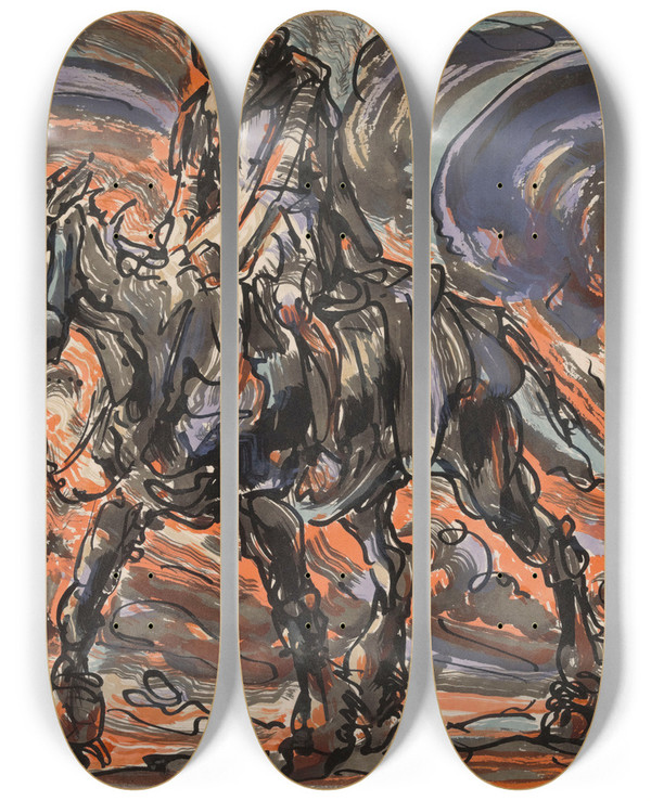 Triptych art skateboard deck of Alfred Ost Alva by Alfred Ost (1884-1945)