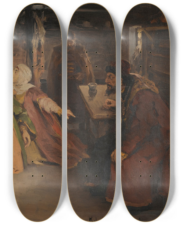 Triptych art skateboard deck of Klavdy Vasilyevich Lebedev Ivan The Terrible by Klavdy Vasilyevich Lebedev (1852-1916)