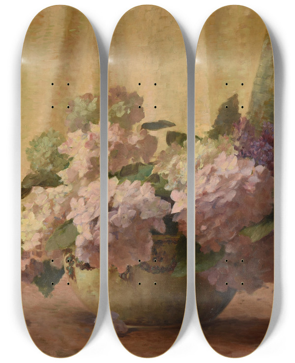 Triptych art skateboard deck of Gaston Lecreux Fleurs_2 by Gaston Lecreux (1846-1914)