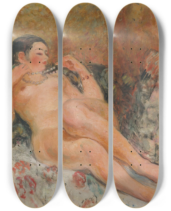 Triptych art skateboard deck of Henri Lebasque Nu Allonge by Henri Lebasque (1865-1937)