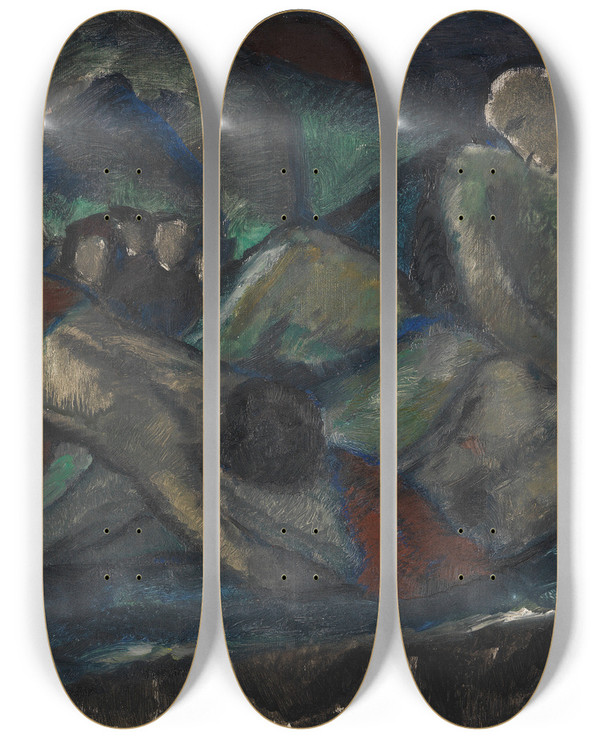 Triptych art skateboard deck of Josef Eberz Grablegung by Josef Eberz (1880-1942)