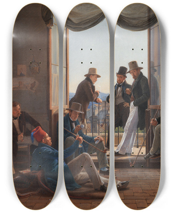 Triptych art skateboard deck of Constantin Hansen A Group Of Danish Artists In Rome by Constantin Hansen (1804-1880)