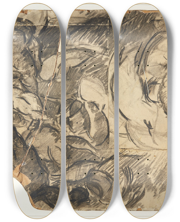 Triptych art skateboard deck of Edvard Weie Udkast Til Poseidonbilledet by Edvard Weie (1879-1943)